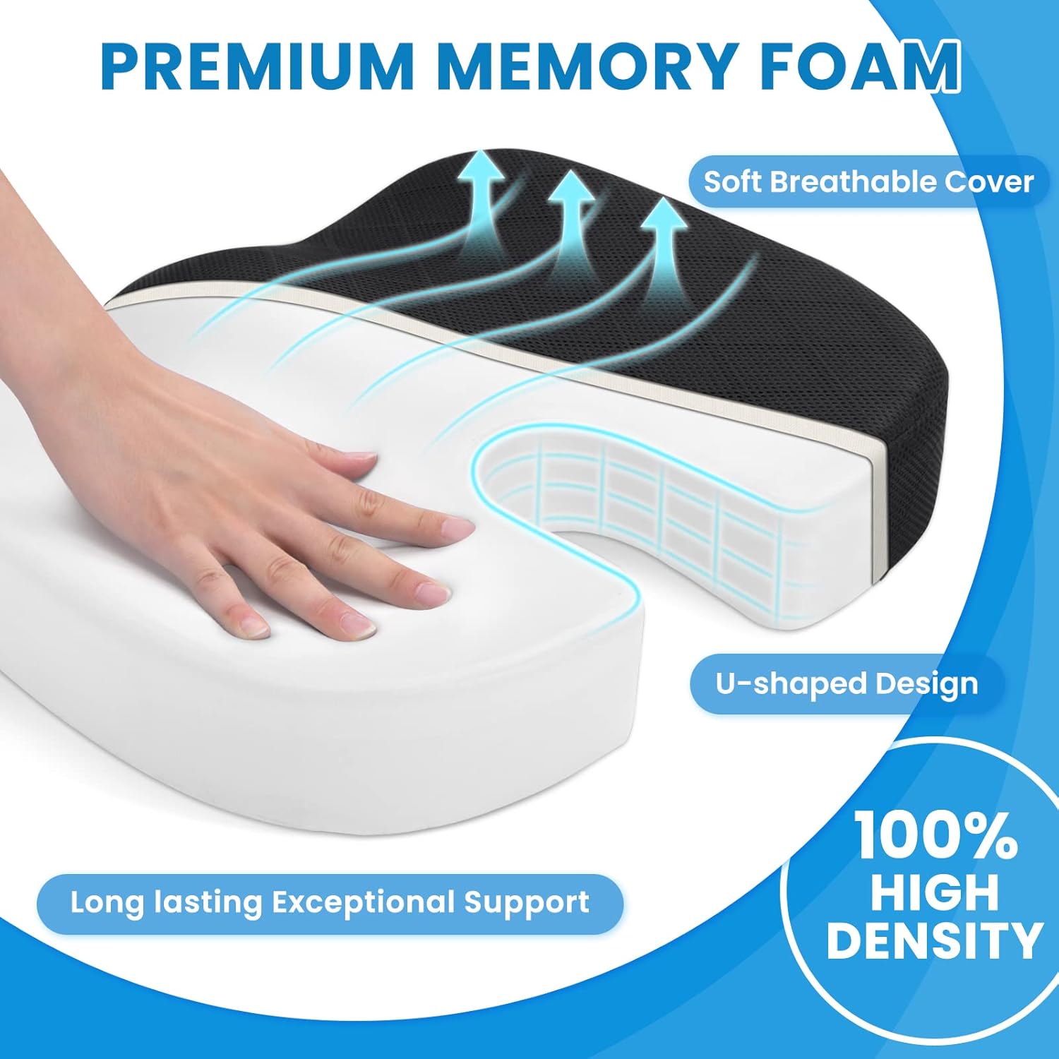 U-förmiges Kissen aus Memory-Schaum, schwarz-weiß, ergonomisch, atmungsaktiv, hoher Komfort.