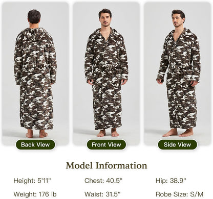 Morgenmantel Herren Camouflage, Fleece, warm, lang, mit Kapuze, S/M, bequem, modisch.