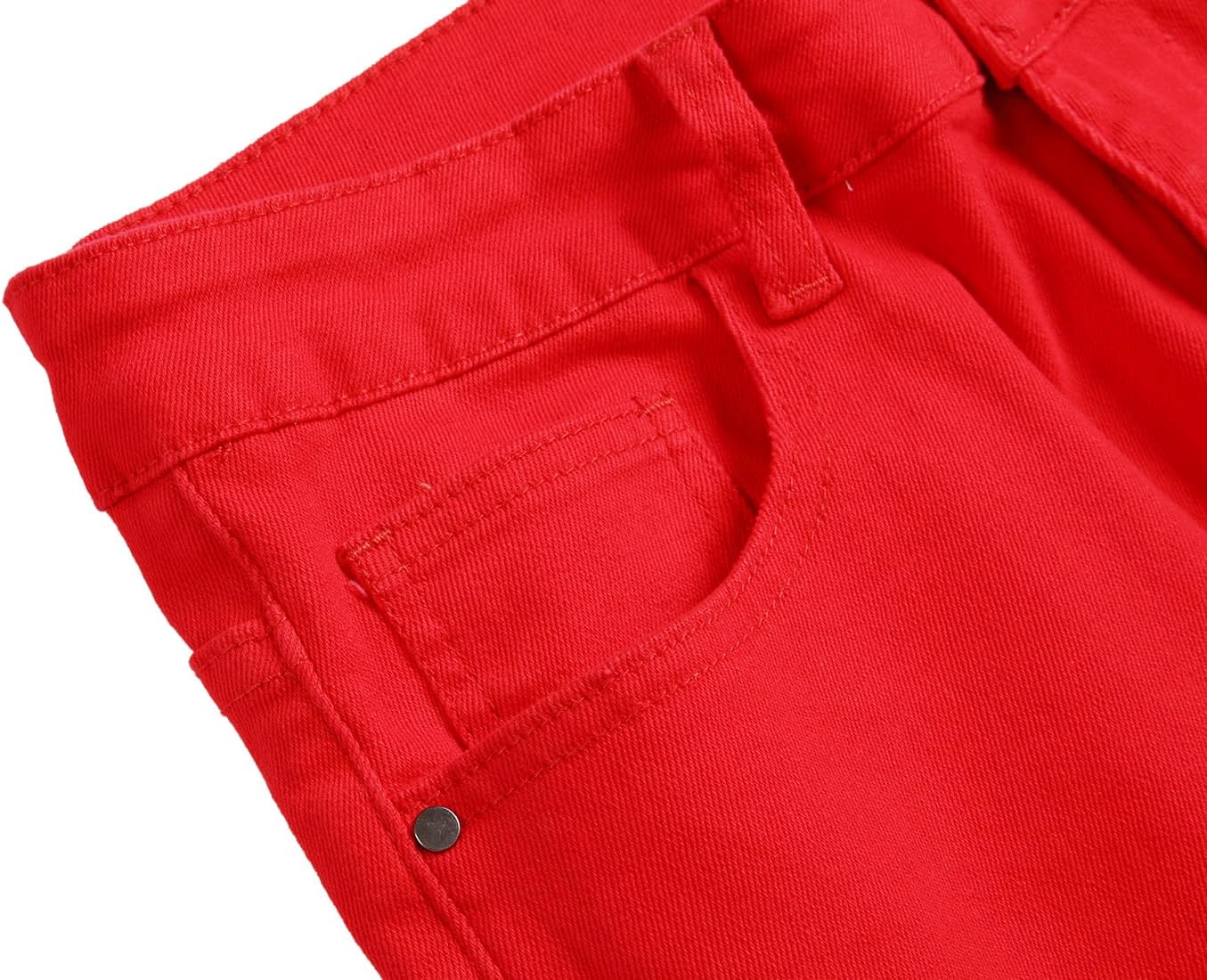Rote Damenjeans aus Baumwolle, modisch, bequem, mit Taschen, ideal für Freizeitkleidung.