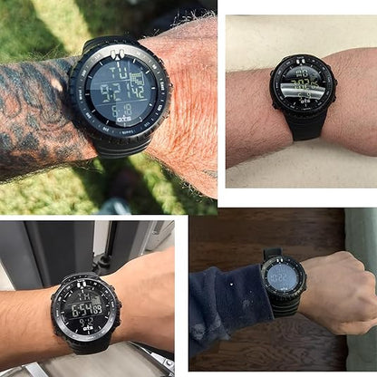 Schwarze digitale Armbanduhr mit Silikonarmband, Outdoor-Sportuhr, wasserdicht, multifunktional.