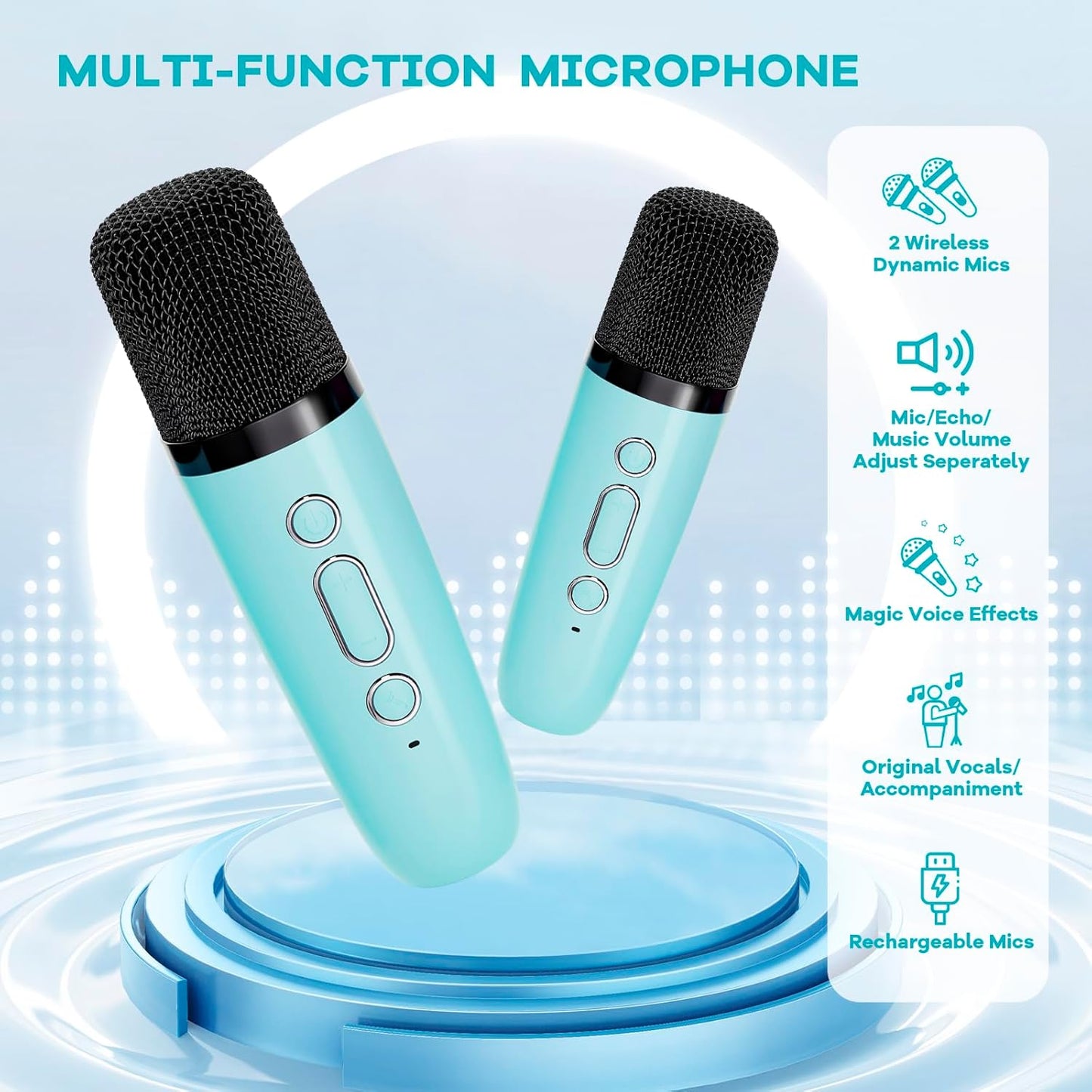 Bärbar mini-karaokemaskin med Bluetooth-högtalare och 2 trådlösa mikrofoner – Veylo