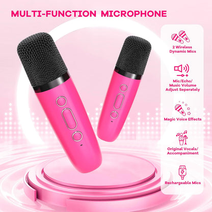Bärbar mini-karaokemaskin med Bluetooth-högtalare och 2 trådlösa mikrofoner – Veylo