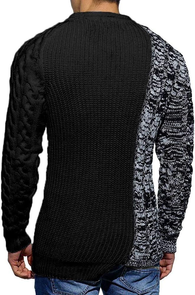 Herrenpullover, schwarz-grau, Strickmuster, langärmelig, modisch, Wintermode, Rückansicht
