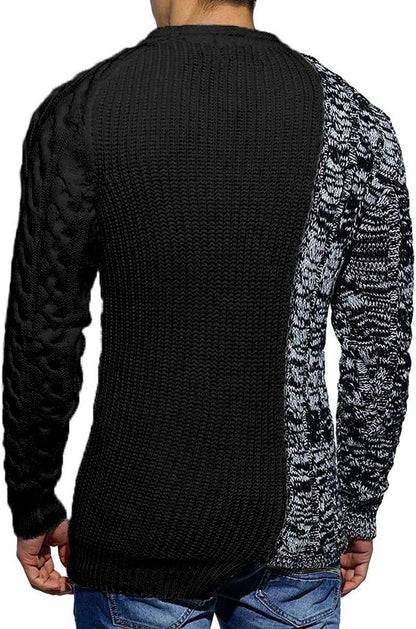 Herrenpullover, schwarz-grau, Strickmuster, langärmelig, modisch, Wintermode, Rückansicht