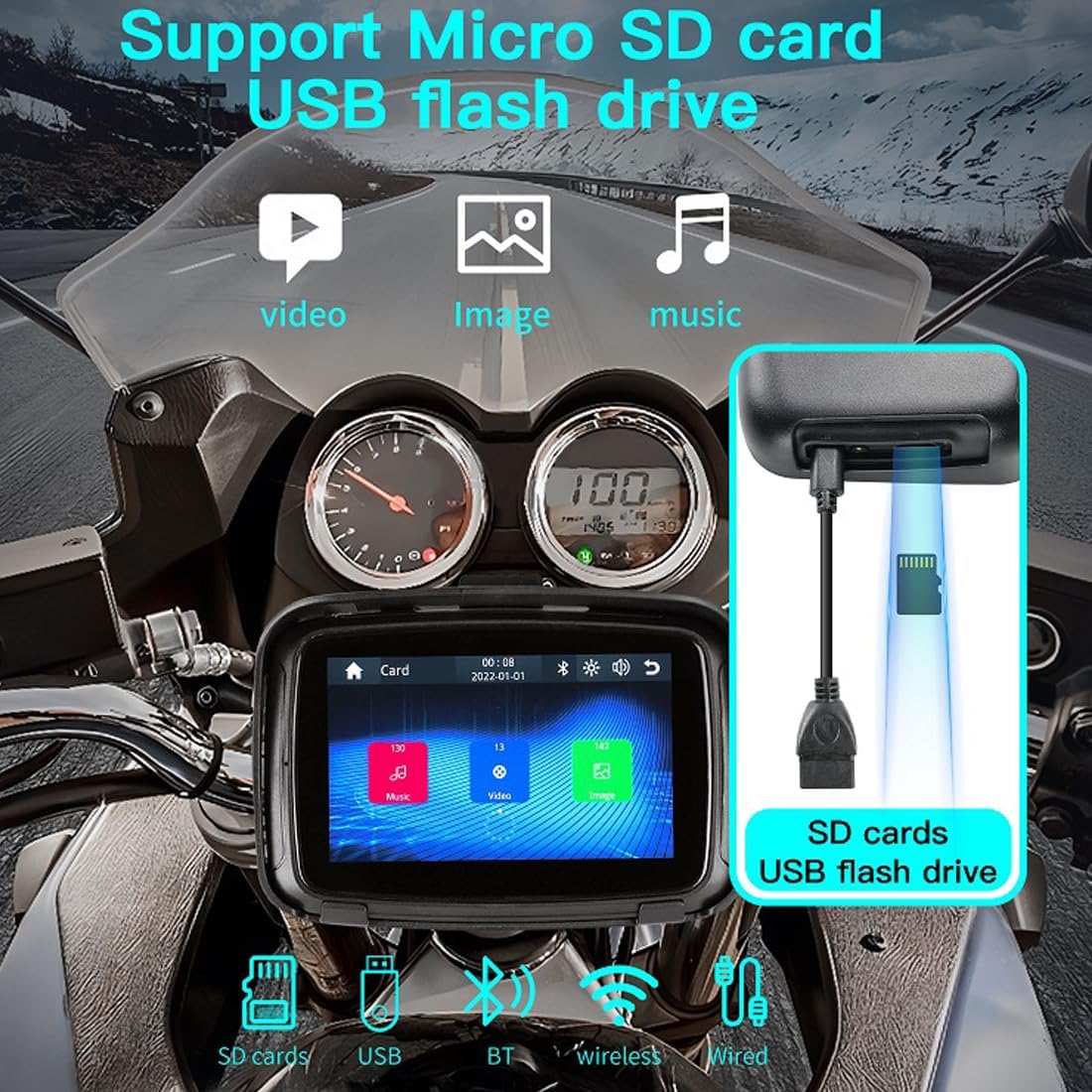 Bärbar motorcykelmonitor med 5-tums (12,7 cm) IPS-skärm – RideMate
