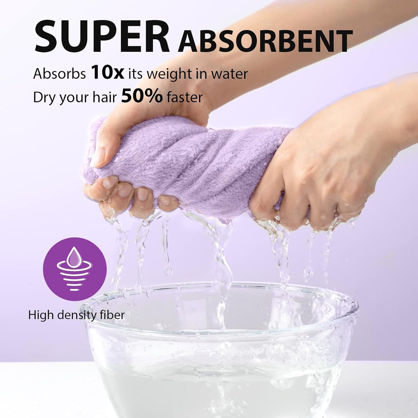 Lila Mikrofaser-Handtuch, super saugfähig, schnelles Trocknen, hohe Dichte, Haarpflege.