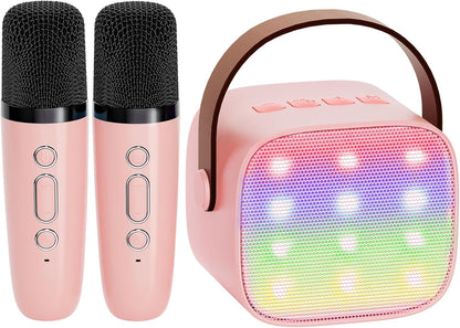 Bärbar mini-karaokemaskin med Bluetooth-högtalare och 2 trådlösa mikrofoner – Veylo