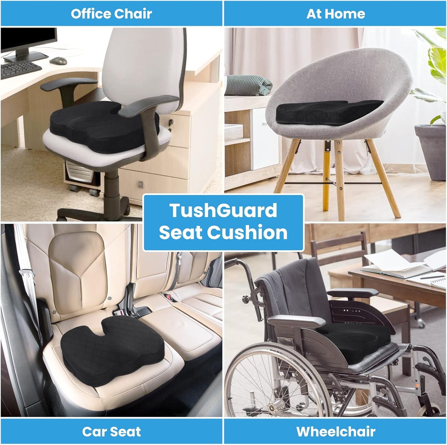 Orthopädisches Sitzkissen, schwarz, für Büro, Auto, Rollstuhl, ergonomisch, Komfort.