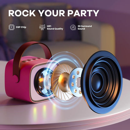 Bärbar mini-karaokemaskin med Bluetooth-högtalare och 2 trådlösa mikrofoner – Veylo
