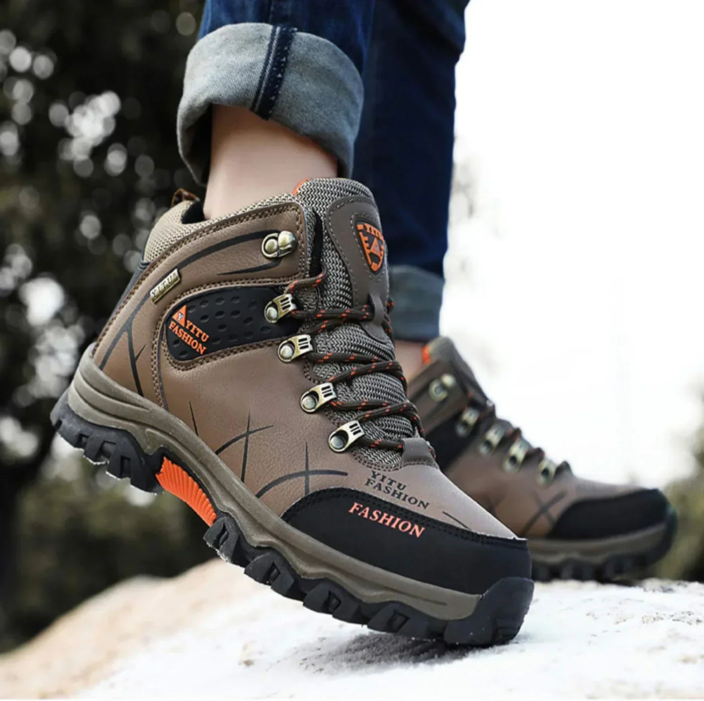 Braune wasserdichte Wanderschuhe für Herren, rutschfest, atmungsaktiv, Outdoor-Schuhe.