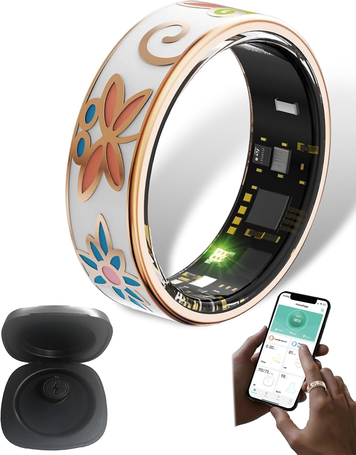 Smart emaljerad wellnessring – fitness- och sömnspårare för iOS och Android – Aurina