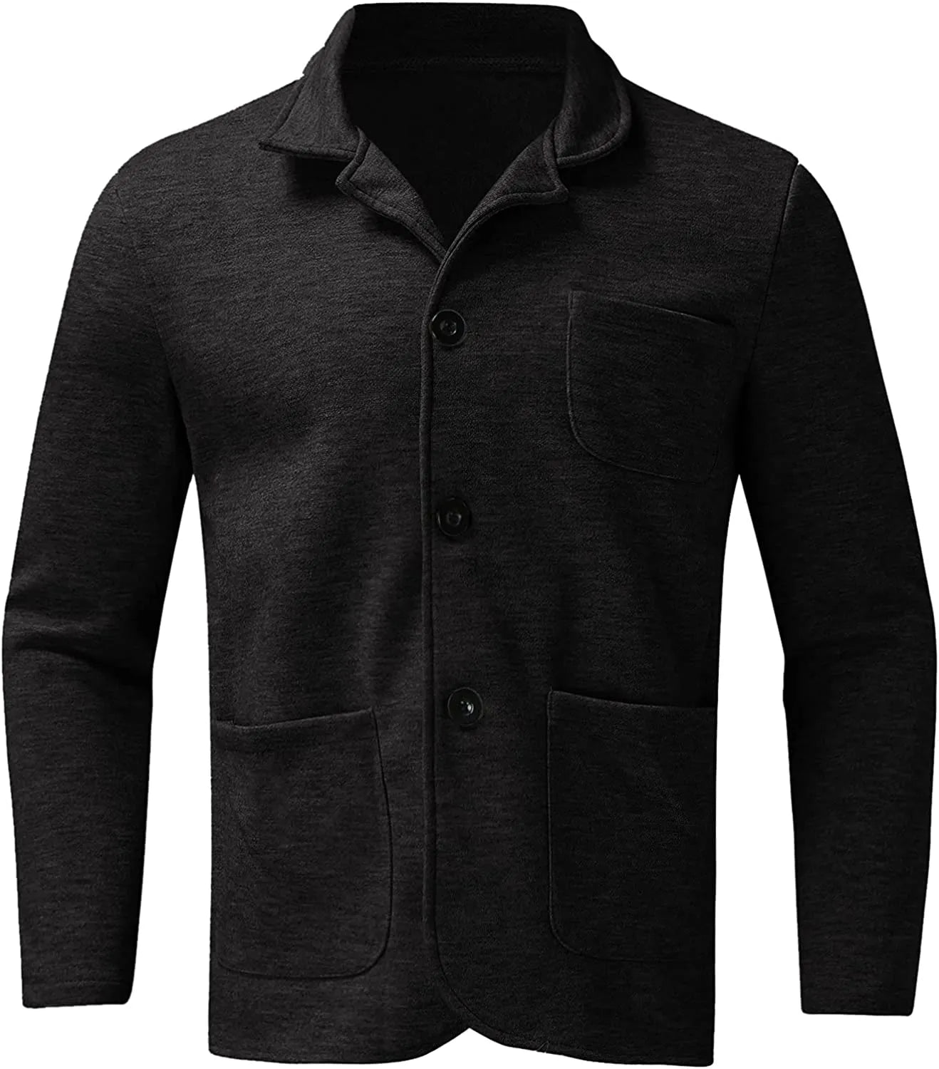 Schwarze Herren-Strickjacke mit Knöpfen, langärmelig, aus Baumwolle, elegant und warm.
