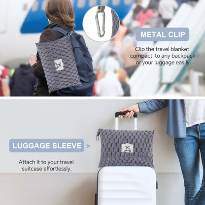 Packbar flanellresefilt med kuddficka och bagageslits – Trevora