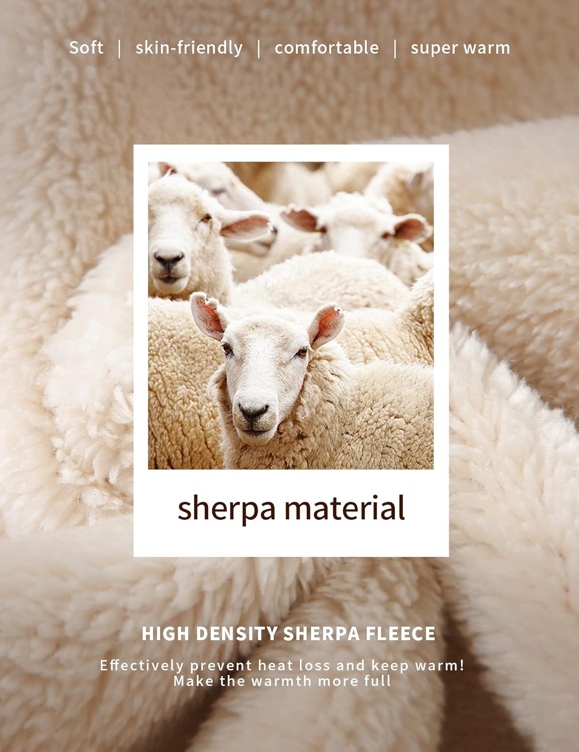 Weiße Schafe auf weichem, hautfreundlichem Sherpa-Fleece, warm und komfortabel.