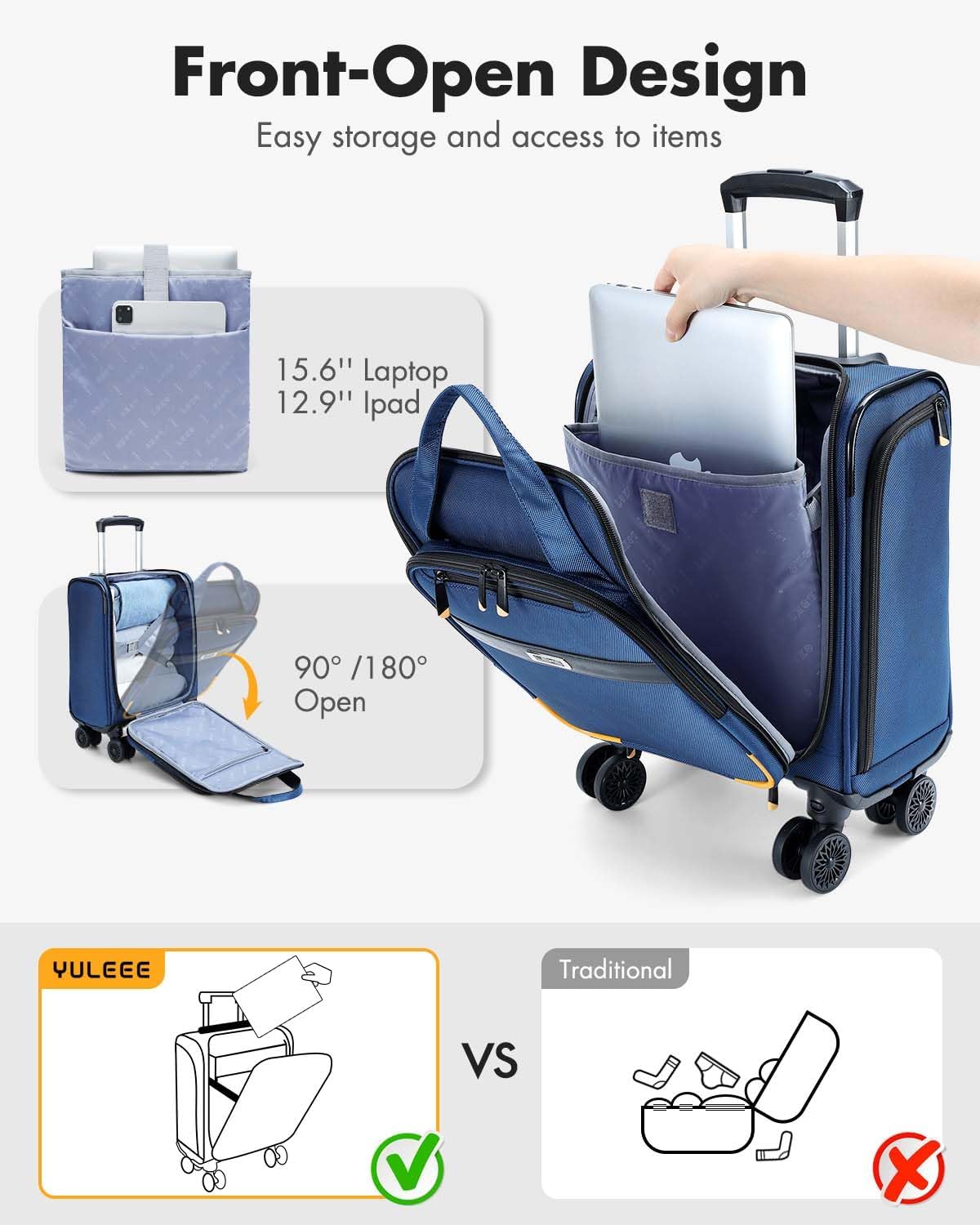 Flygbolagsgodkänt handbagage för under sätet med spinnerhjul och laptopfack