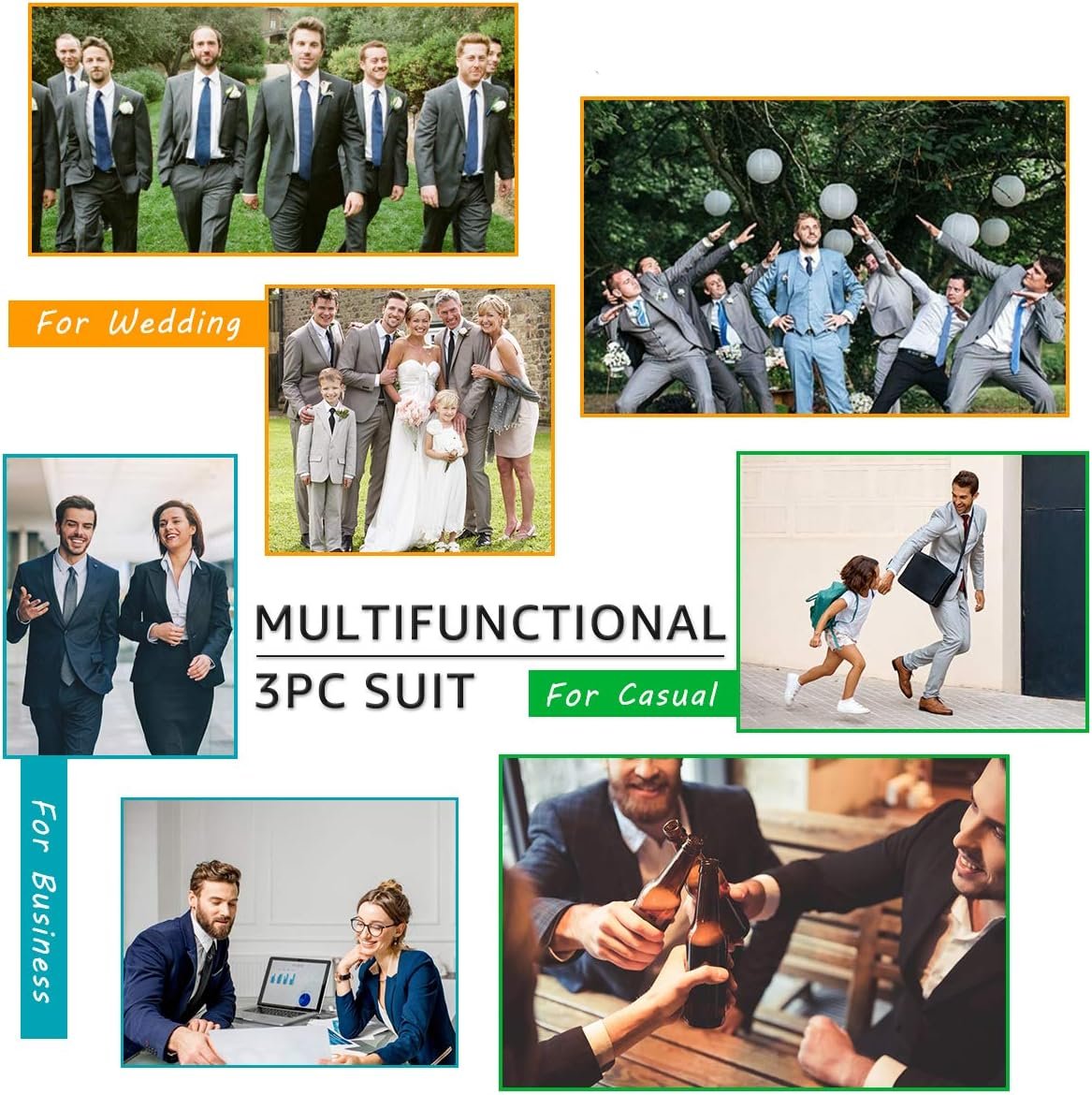Multifunktionaler 3-teiliger Anzug für Hochzeit, Business und Freizeit, Herrenmode, grau.