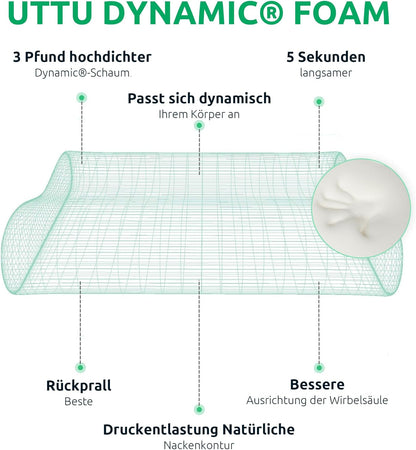 UTTU Dynamic Foam Kissen, hochdichter Schaum, ergonomisch, druckentlastend, Nackenstütze.