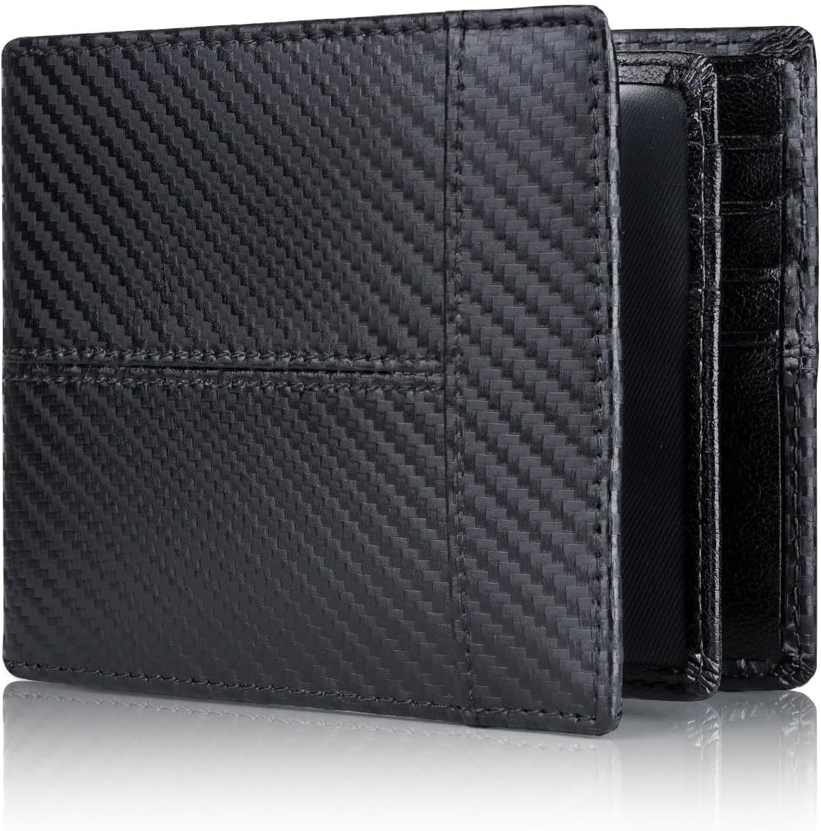 Schwarze Herren-Geldbörse aus Kohlefaser, RFID-blockierend, schlankes Design, modisch.