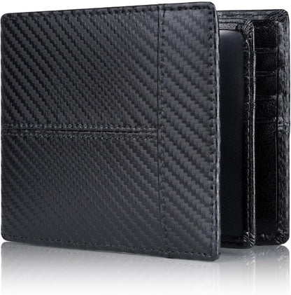Schwarze Herren-Geldbörse aus Kohlefaser, RFID-blockierend, schlankes Design, modisch.