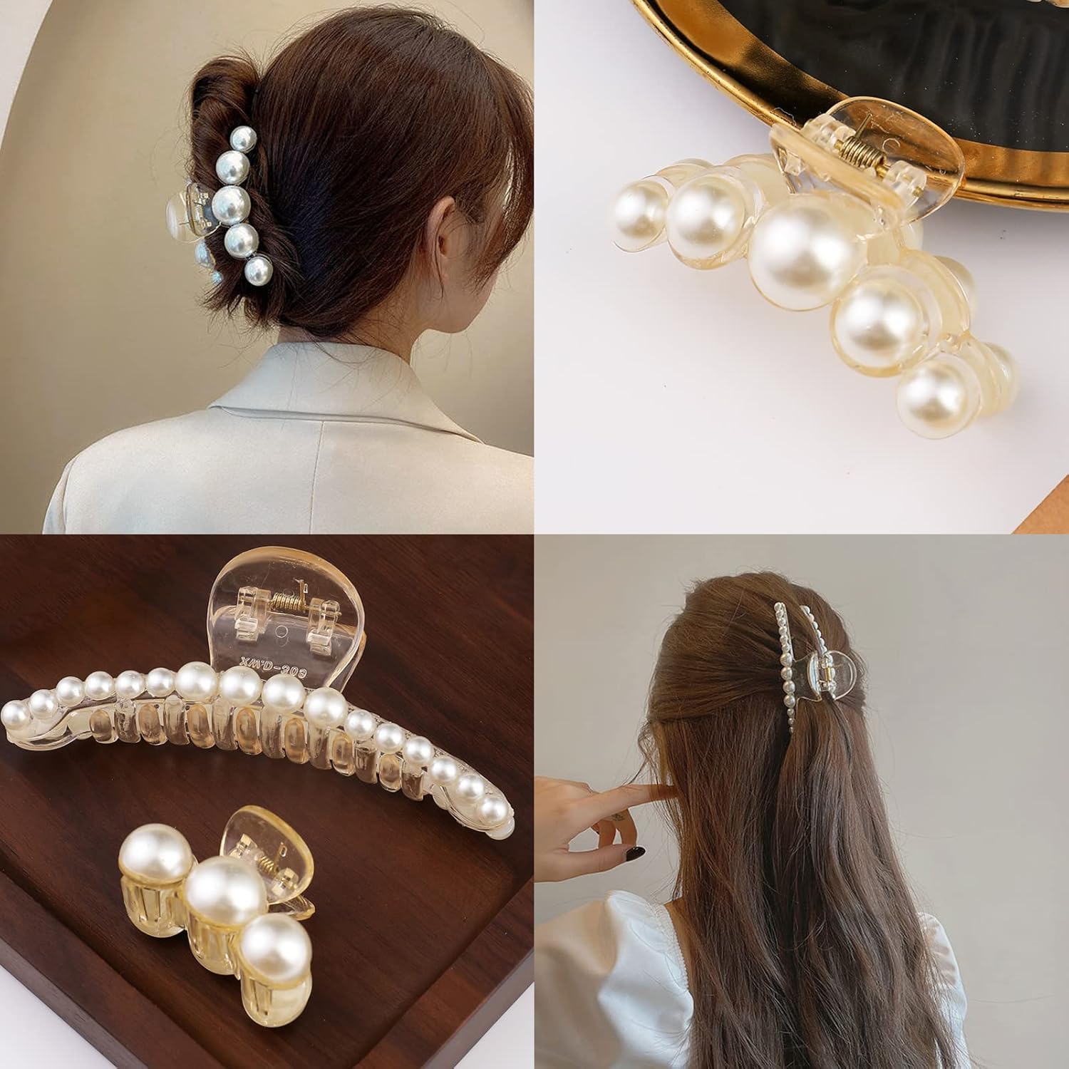 Perlen-Haarspange, transparent, elegant, Haarschmuck, Damen, modisch, Frisur, Accessoire.