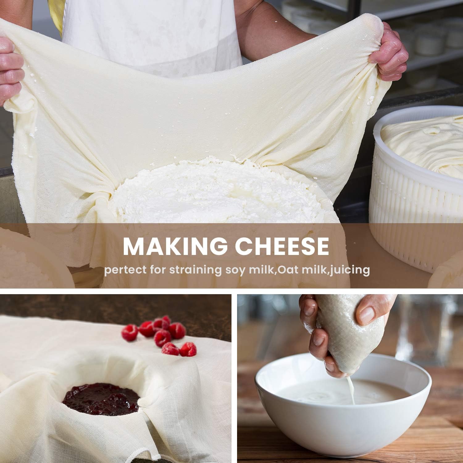 Käsetuch aus Baumwolle, ideal zum Abseihen von Sojamilch, Hafermilch, Saft; weiß, vielseitig.