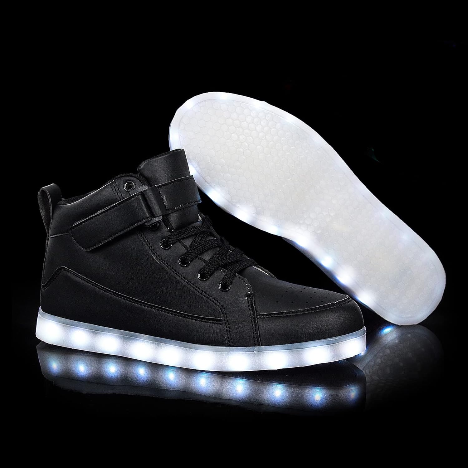 Schwarze LED-Sneaker, leuchtende Sohlen, Unisex, modisch, Freizeit, Nachtbeleuchtung.