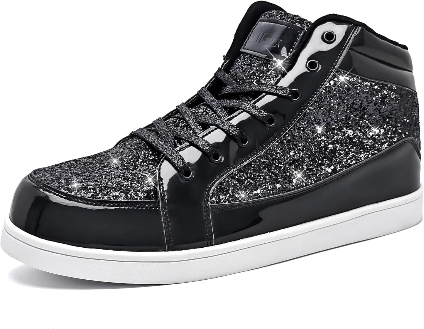 Schwarzer Glitzer-Sneaker, hoch, glänzend, modisch, Unisex, Freizeit, rutschfeste Sohle.