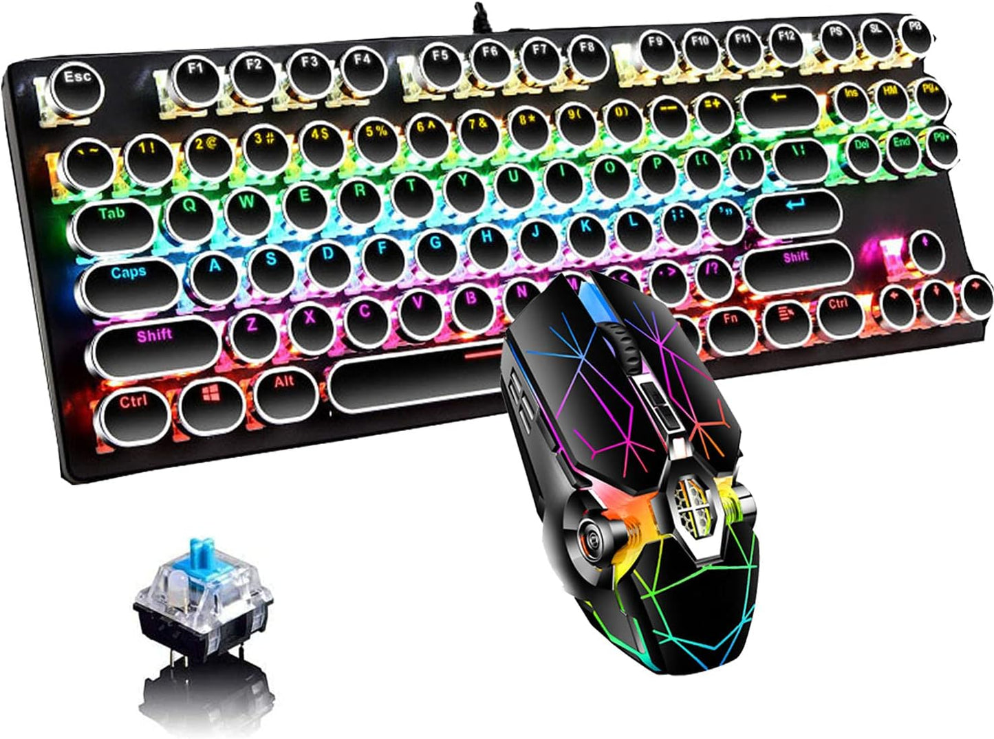 87-tangenter mekaniskt gamingtangentbord, RGB-bakgrundsbelyst, blå switchar