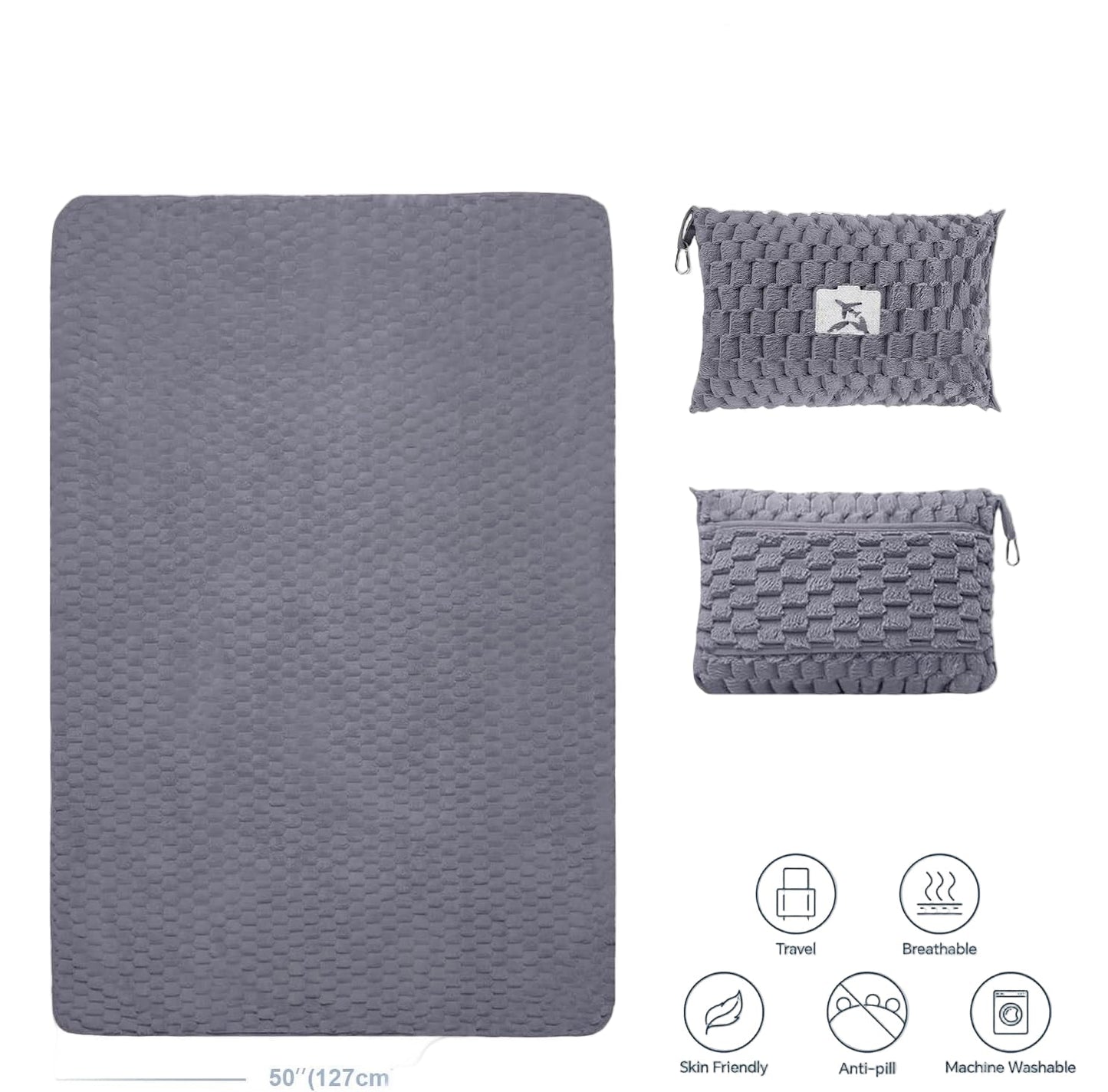 Packbar flanellresefilt med kuddficka och bagageslits – Trevora