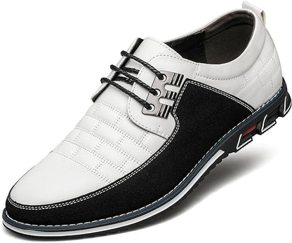 Schwarzer und weißer Herren-Ledersneaker, modisch, bequem, mit Schnürsenkeln.