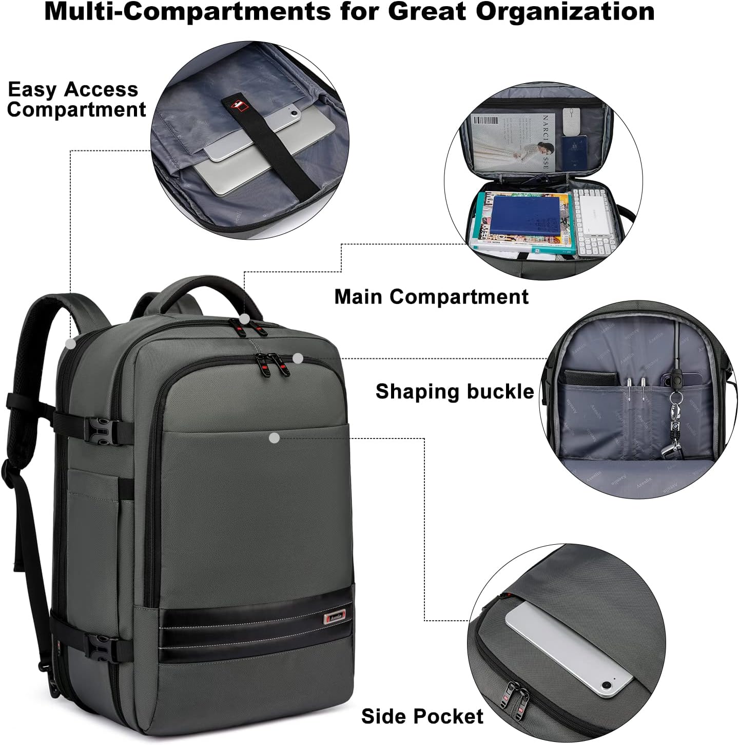 Expanderbar 45–55 l vattentät reseryggsäck med 46,5 cm laptopfack