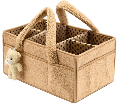 Blöjorganisatör för baby – plysch-sherpa-förvaringskorg med fack – Elvoria