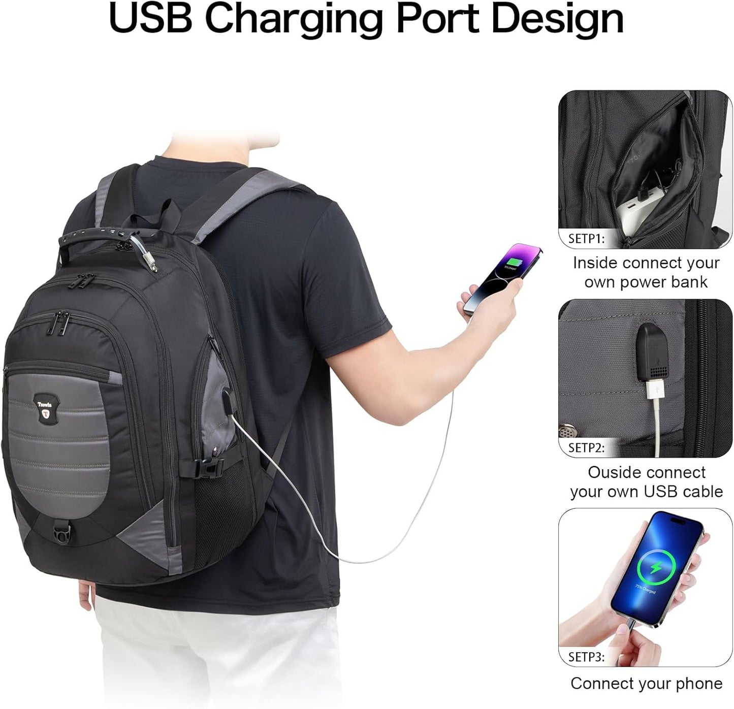 Vattentät anti-stöld laptop- och resryggsäck med USB-anslutning – 17,3"