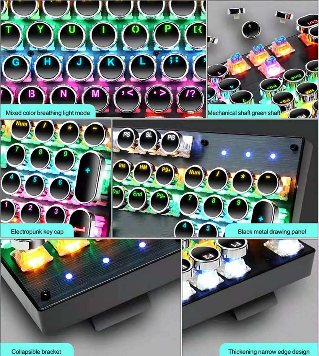87-tangenter mekaniskt gamingtangentbord, RGB-bakgrundsbelyst, blå switchar