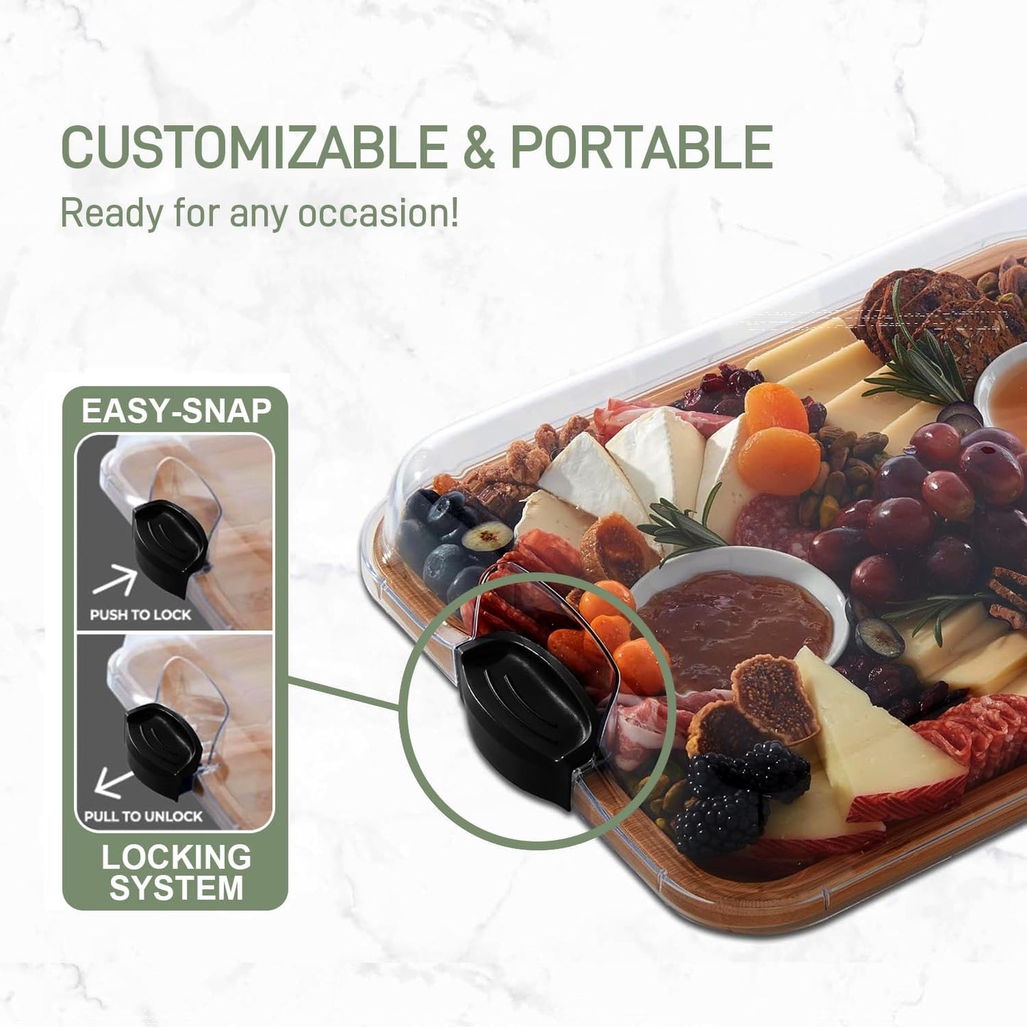Bambu-charkbricka med låsbart genomskinligt lock – Savorya