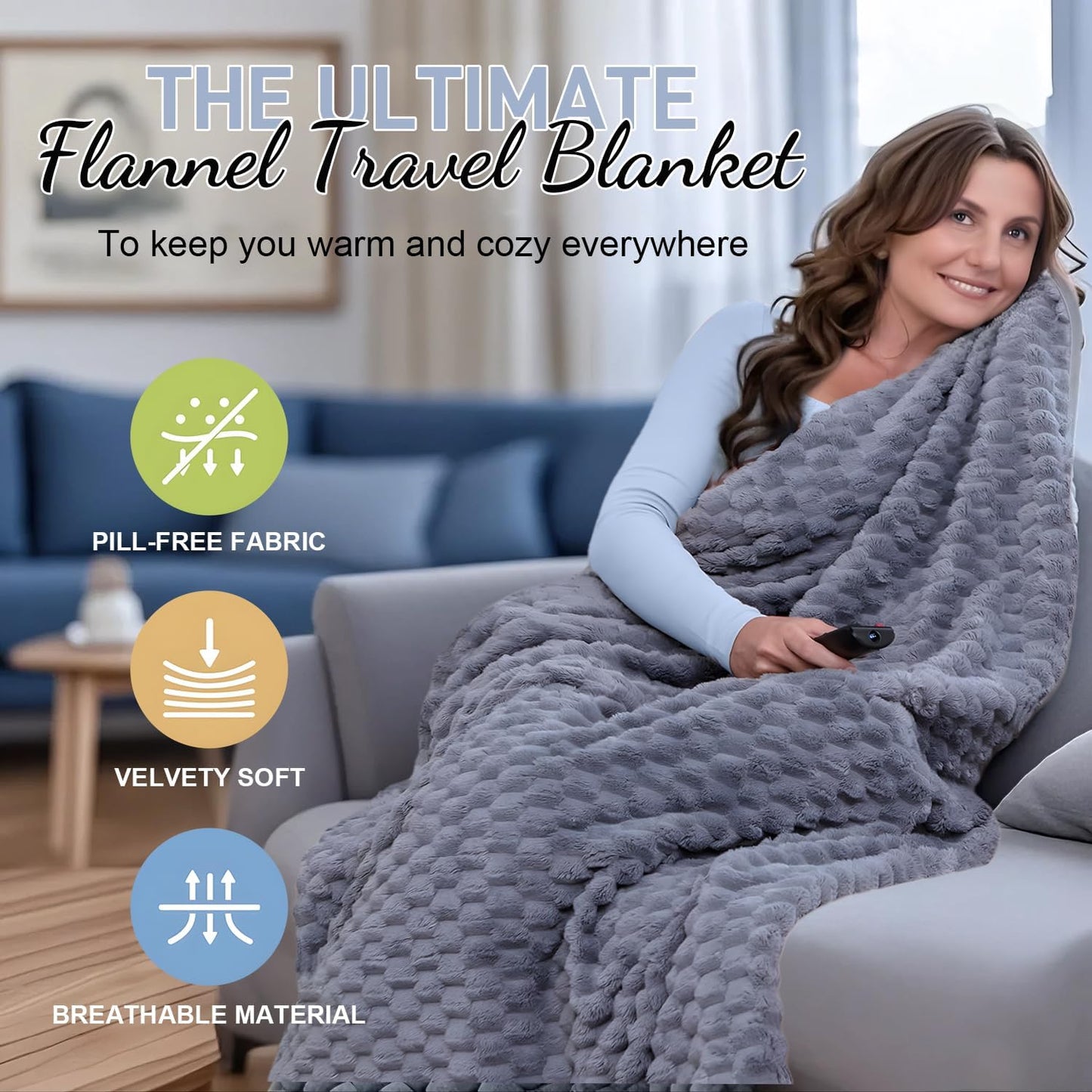 Packbar flanellresefilt med kuddficka och bagageslits – Trevora