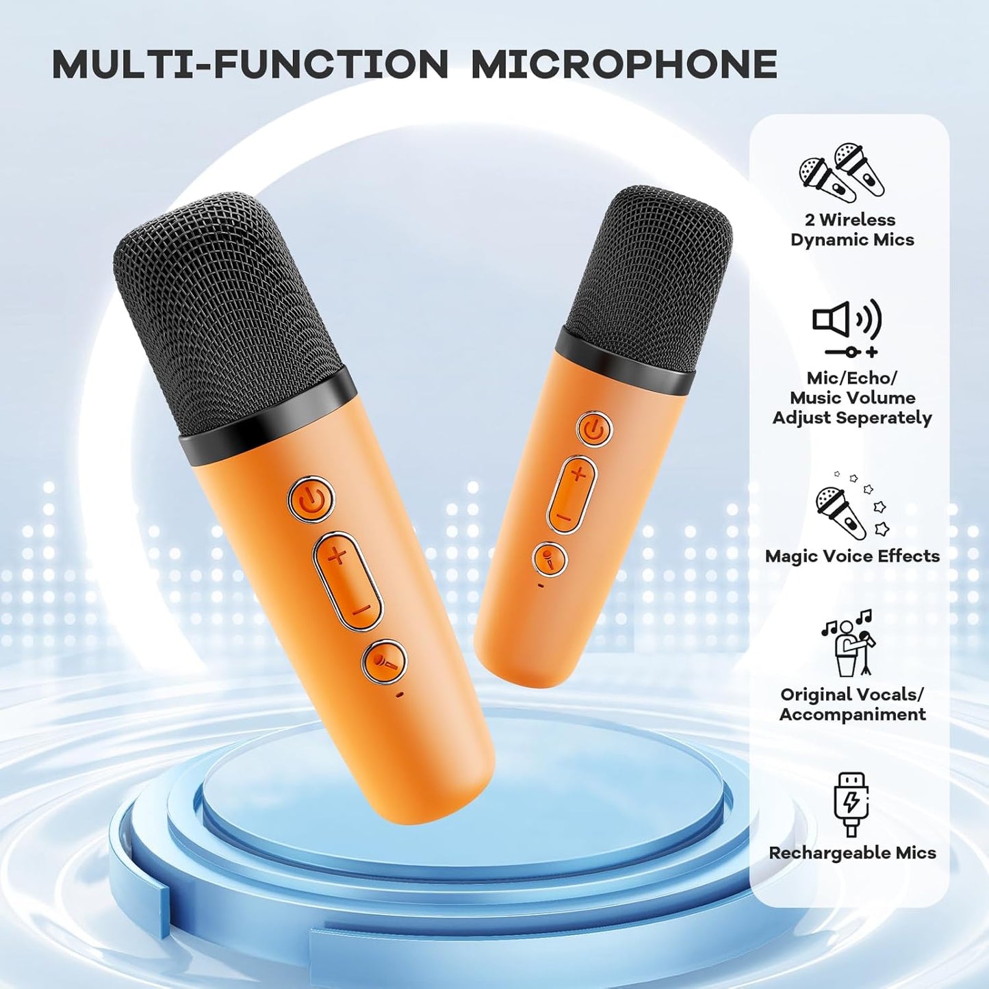 Bärbar mini-karaokemaskin med Bluetooth-högtalare och 2 trådlösa mikrofoner – Veylo