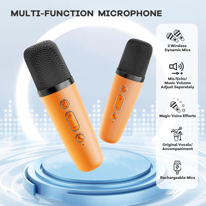 Bärbar mini-karaokemaskin med Bluetooth-högtalare och 2 trådlösa mikrofoner – Veylo