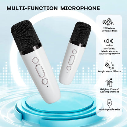Bärbar mini-karaokemaskin med Bluetooth-högtalare och 2 trådlösa mikrofoner – Veylo