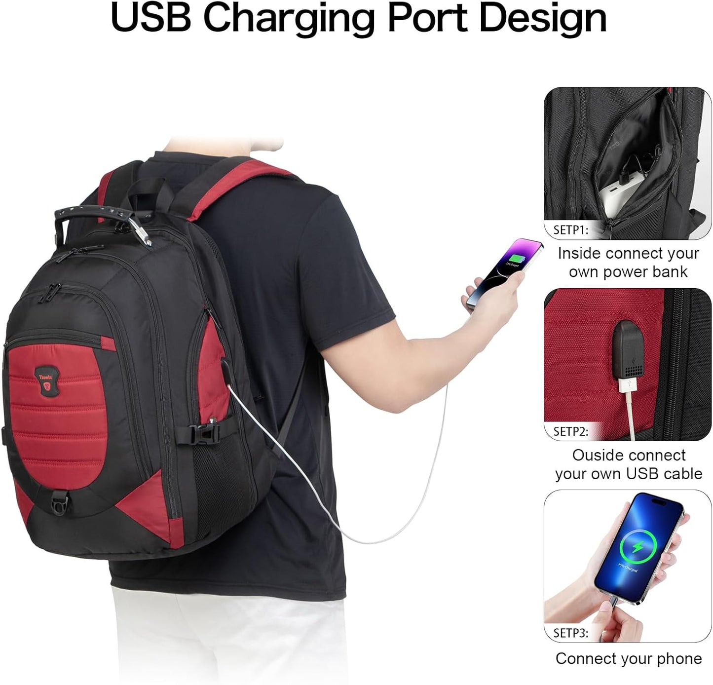 Vattentät anti-stöld laptop- och resryggsäck med USB-anslutning – 17,3"