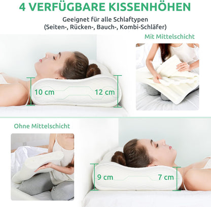 Orthopädisches Kissen, verstellbare Höhe, Memory-Schaum, ergonomisch, für alle Schlafpositionen.