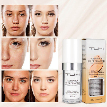 TLM Foundation Farbwechsel SPF 15, 30ml, Hautanpassung, Vorher-Nachher-Bilder, Make-up.