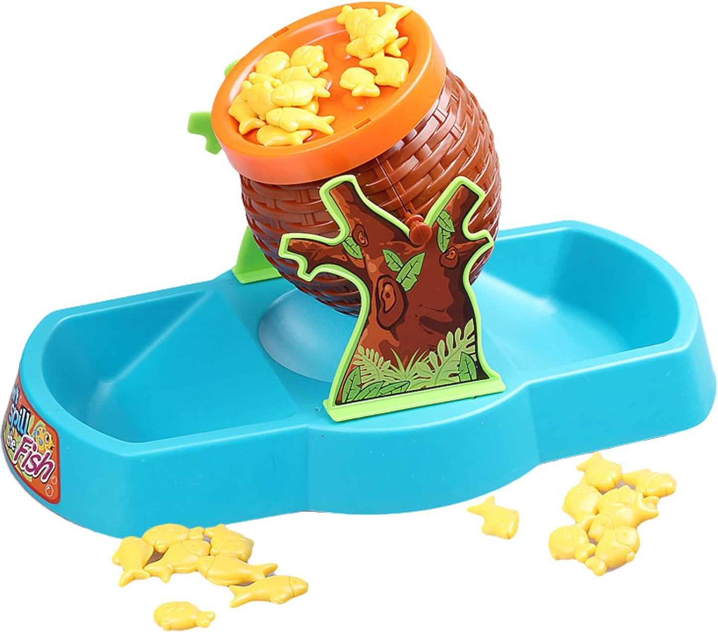 Kinderspielzeug Fischfangspiel, blau-orange, mit gelben Fischen, interaktives Lernspielzeug.