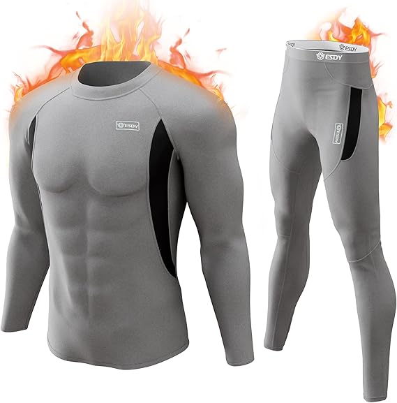 Graues Kompressions-Set für Herren, langärmelig, atmungsaktiv, ideal für Sport und Fitness.