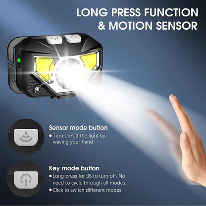 2-pack Ultra-ljus återuppladdningsbar LED-huvudlampa med rörelsesensor – Lumivor
