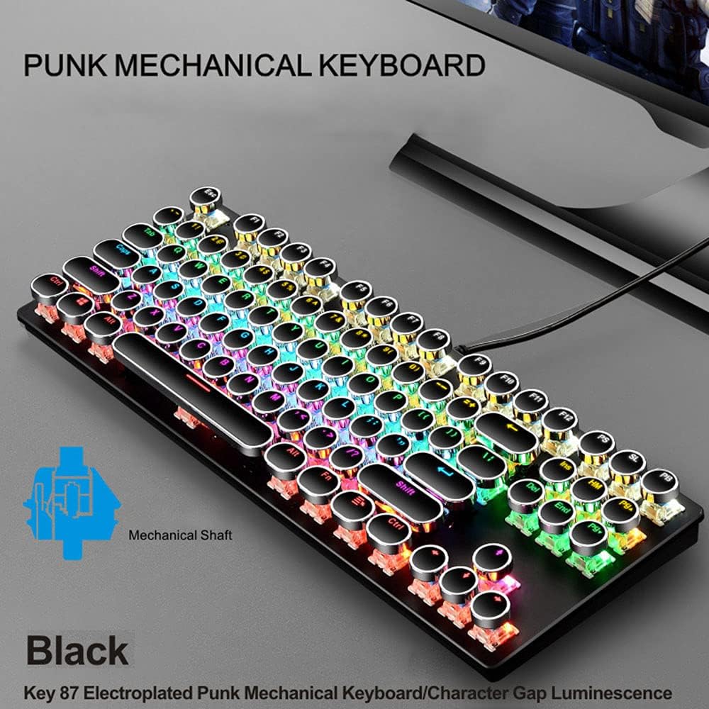 87-tangenter mekaniskt gamingtangentbord, RGB-bakgrundsbelyst, blå switchar