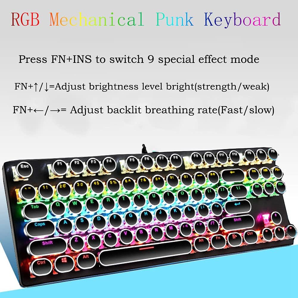 87-tangenter mekaniskt gamingtangentbord, RGB-bakgrundsbelyst, blå switchar