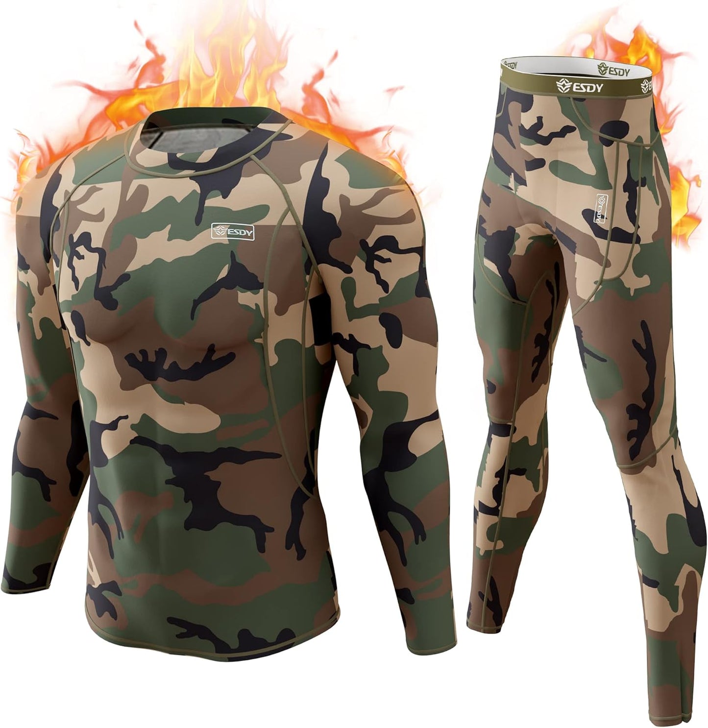 Tarnmuster Kompressionsanzug, langärmelig, für Herren, ideal für Outdoor-Sportarten.