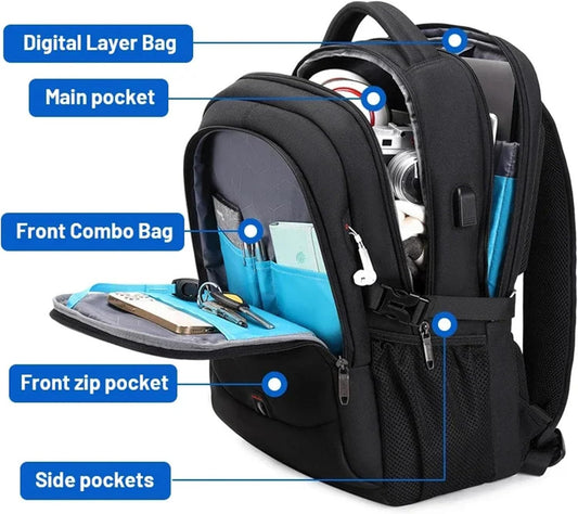 Vattentät laptop- och reseryggsäck med organiserade fack