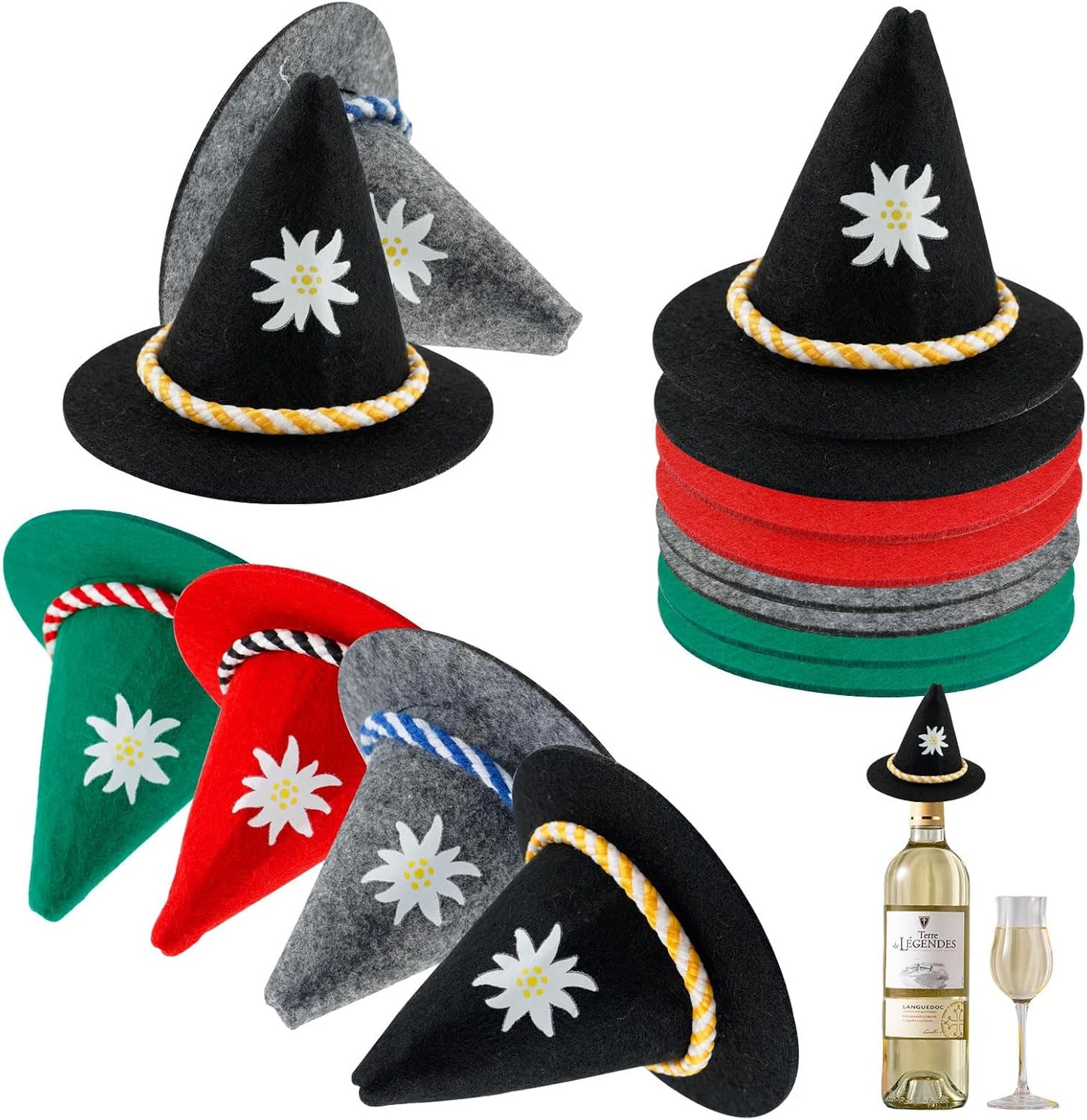 Mini-tracht-hattar i filt i ett färgglatt 12-pack – EdelweißGaudi Oktoberfest 2026